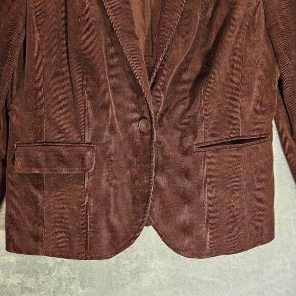 Halgen Corduroy Jacket Womens L Brown Blazer lined pockets notched shoulder tabs - Picture 5 of 16